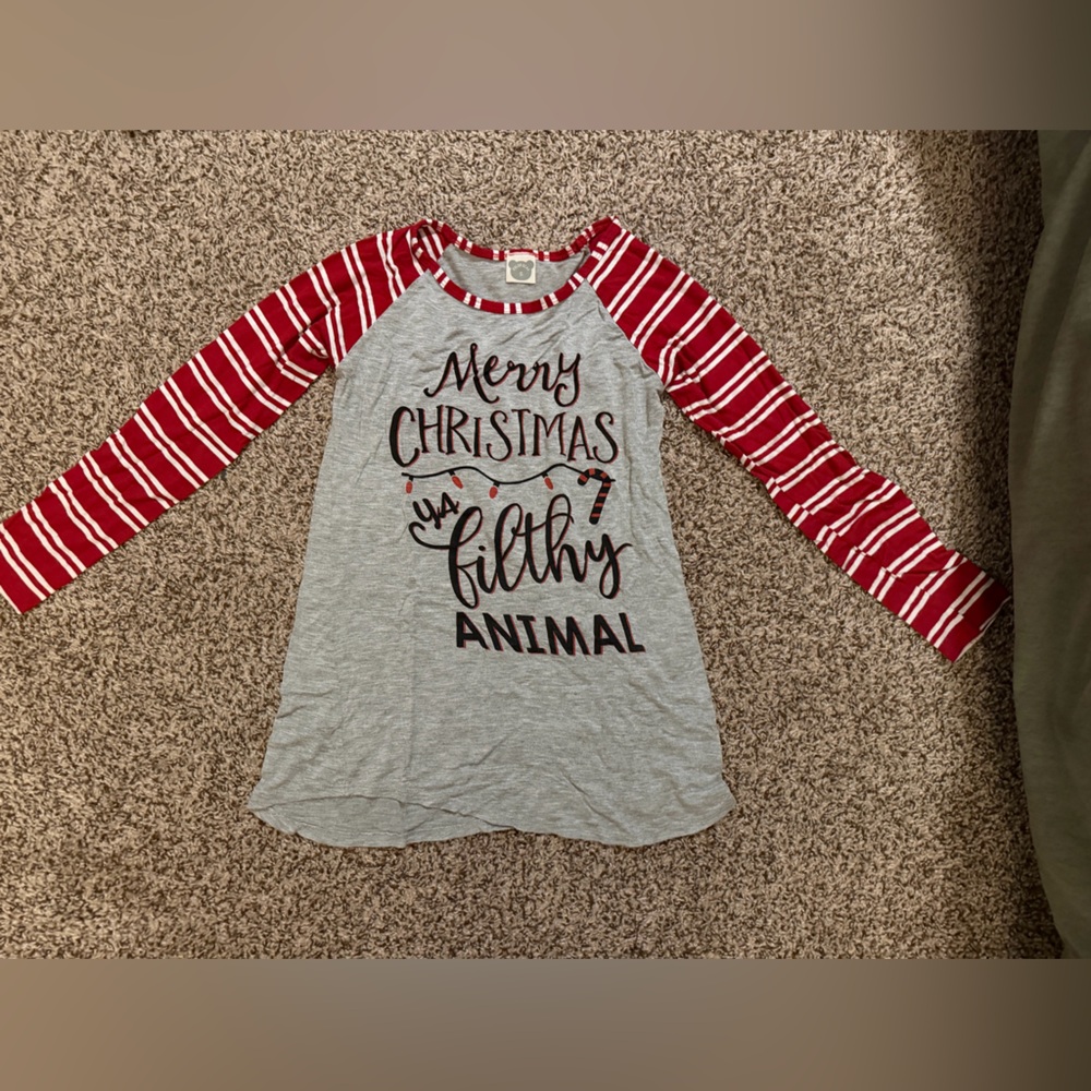 Gray and Red Long Sleeve Christmas Tee
